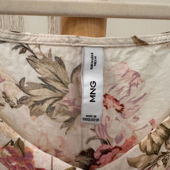 MNG Mango Floral Linen Blend Button Front Maxi Dress Medium - Picture 3 of 4
